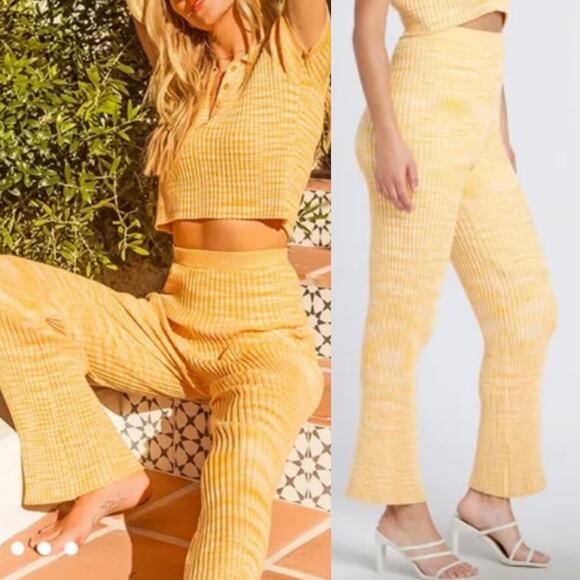 L*Space Ribbed High Rise Flared Pants Knit Yellow Orange NWT Womens size Large - Picture 1 of 9